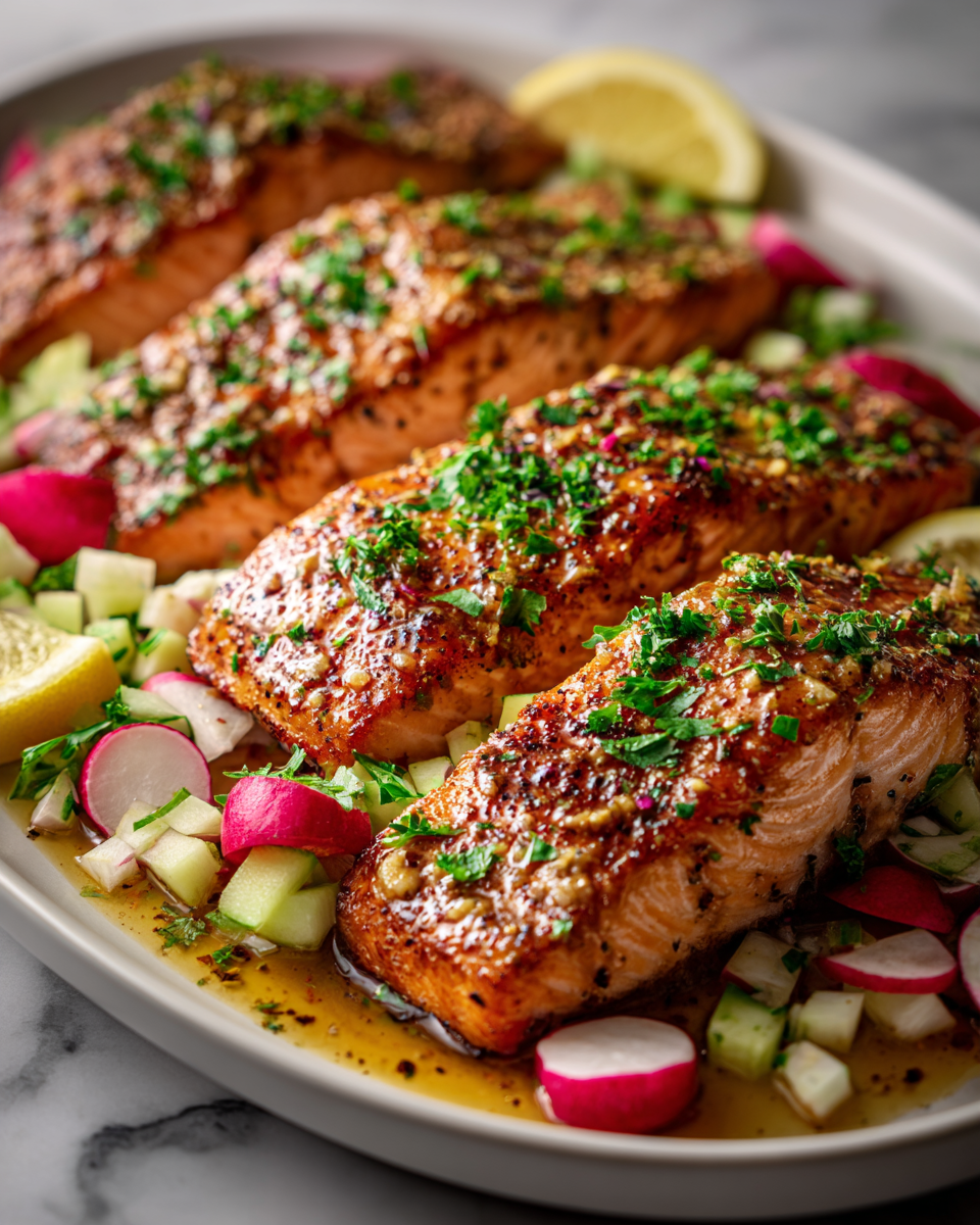 Mouthwatering Maple Mustard Salmon with Apple Radish Celery Salad Easy Gourmet Wow
