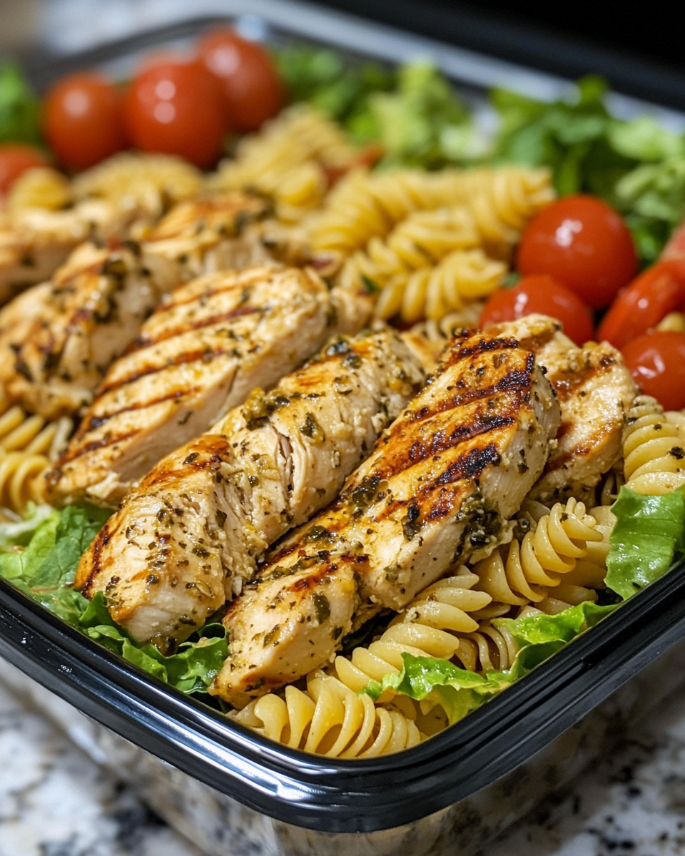 Meal Prep Grilled Chicken Caesar Pasta Salad Jars: 5 Easy Layers